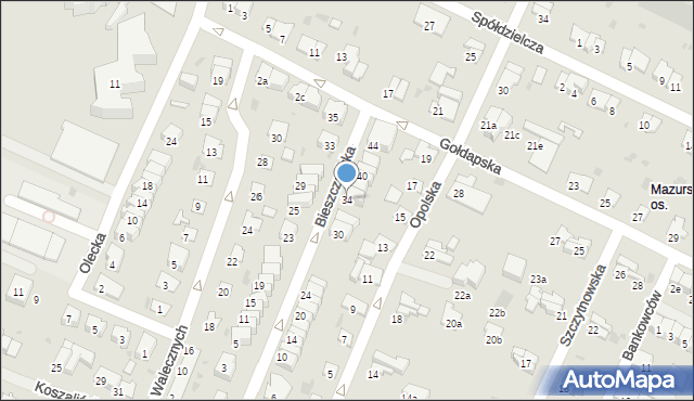 Olsztyn, Bieszczadzka, 34, mapa Olsztyna