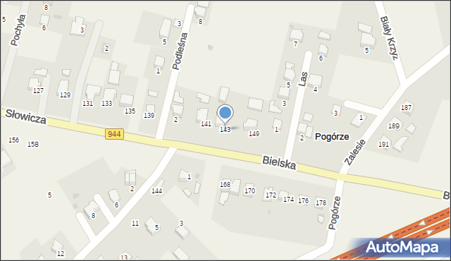 Pogórze, Bielska, 143, mapa Pogórze