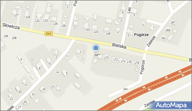 Pogórze, Bielska, 168, mapa Pogórze