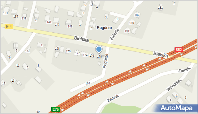 Pogórze, Bielska, 178, mapa Pogórze