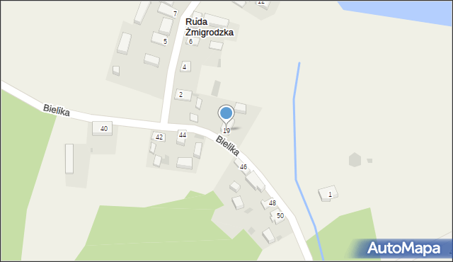 Ruda Żmigrodzka, Bielika, 19, mapa Ruda Żmigrodzka