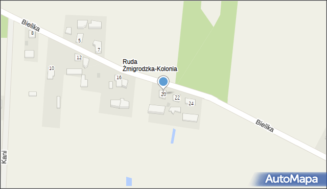 Ruda Żmigrodzka, Bielika, 20, mapa Ruda Żmigrodzka