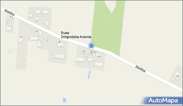 Ruda Żmigrodzka, Bielika, 22, mapa Ruda Żmigrodzka