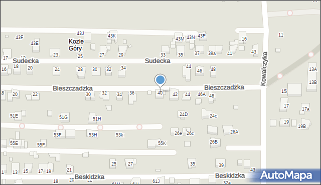 Rybnik, Bieszczadzka, 40, mapa Rybnika