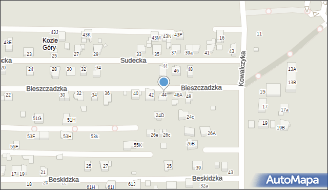 Rybnik, Bieszczadzka, 44, mapa Rybnika