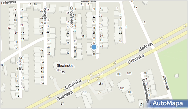 Słupsk, Biernackiego Edmunda, dr., 36, mapa Słupska
