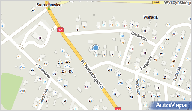 Starachowice, Bieszczadzka, 1, mapa Starachowic