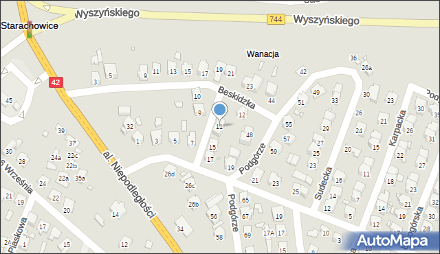 Starachowice, Bieszczadzka, 11, mapa Starachowic