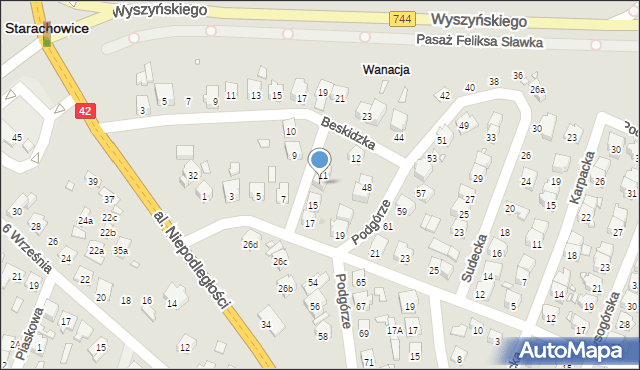 Starachowice, Bieszczadzka, 13, mapa Starachowic