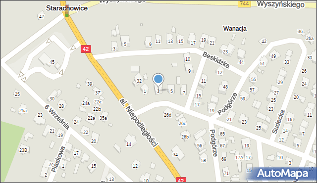 Starachowice, Bieszczadzka, 3, mapa Starachowic