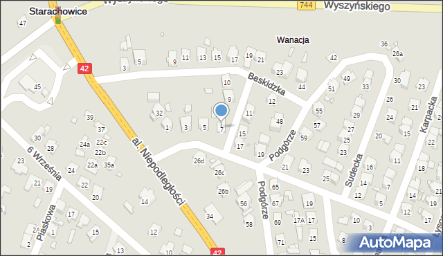 Starachowice, Bieszczadzka, 7, mapa Starachowic