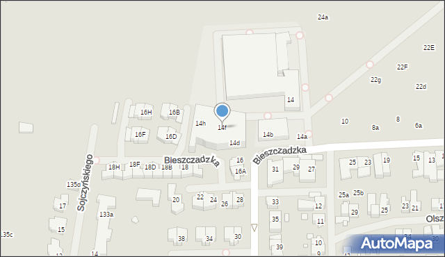 Szczecin, Bieszczadzka, 14f, mapa Szczecina