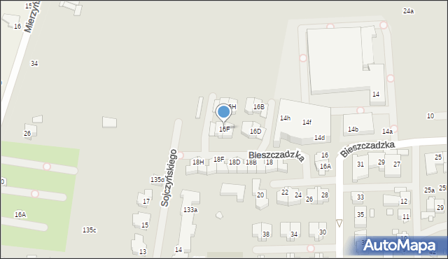 Szczecin, Bieszczadzka, 16F, mapa Szczecina