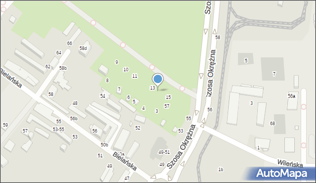 Toruń, Bielańska, 14, mapa Torunia