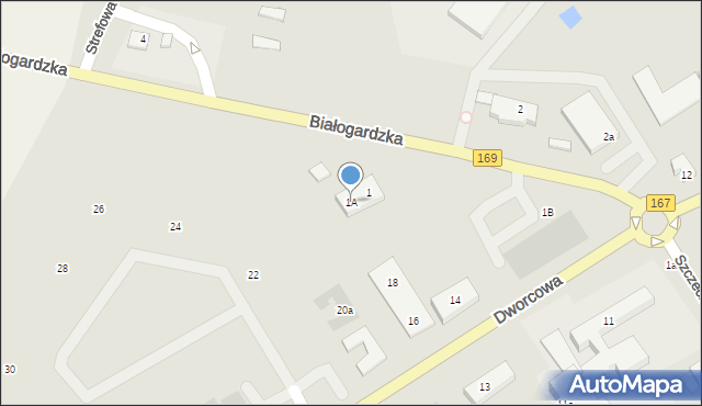 Tychowo, Białogardzka, 1A, mapa Tychowo