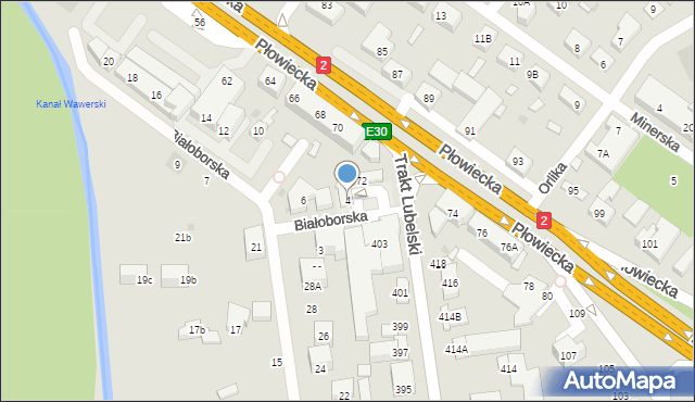 Warszawa, Białoborska, 4, mapa Warszawy