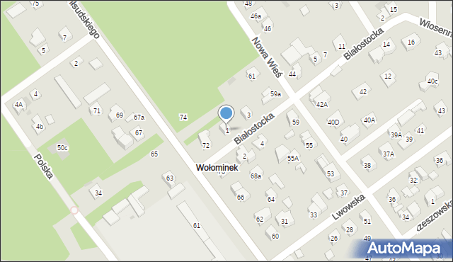 Wołomin, Białostocka, 1, mapa Wołomin