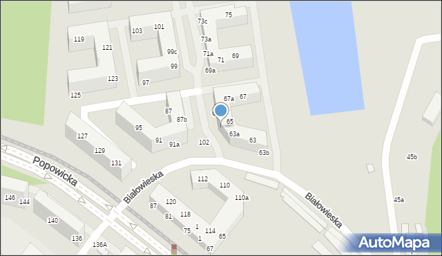 Wrocław, Białowieska, 65c, mapa Wrocławia