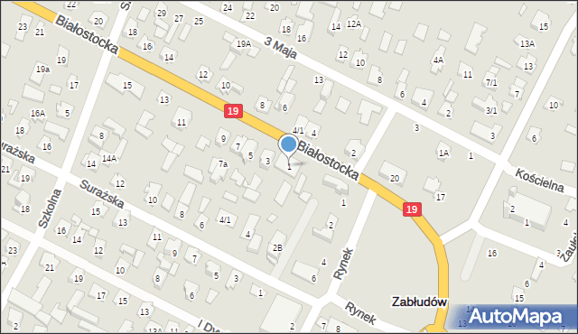 Zabłudów, Białostocka, 1, mapa Zabłudów