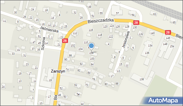 Zarszyn, Bieszczadzka, 108, mapa Zarszyn