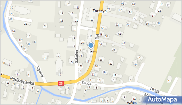 Zarszyn, Bieszczadzka, 15, mapa Zarszyn