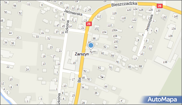 Zarszyn, Bieszczadzka, 74, mapa Zarszyn