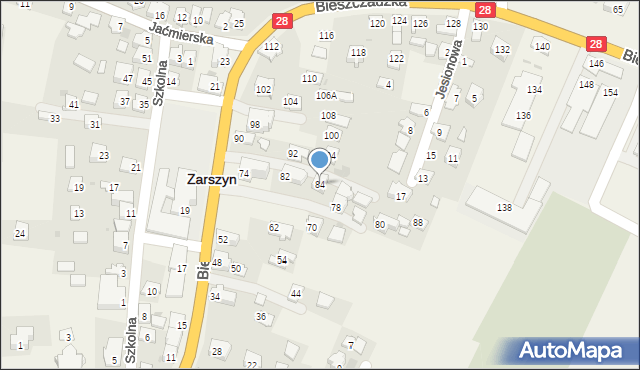 Zarszyn, Bieszczadzka, 84, mapa Zarszyn