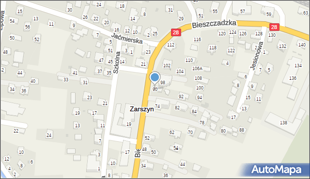 Zarszyn, Bieszczadzka, 90, mapa Zarszyn