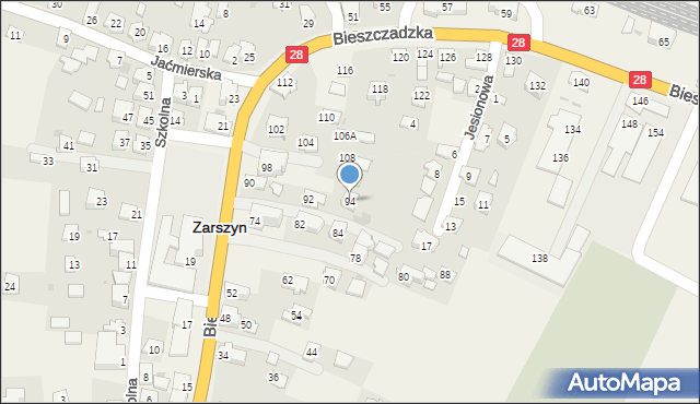 Zarszyn, Bieszczadzka, 94, mapa Zarszyn