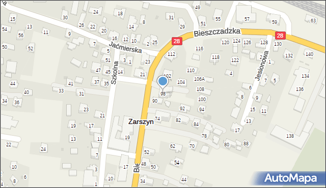 Zarszyn, Bieszczadzka, 98, mapa Zarszyn