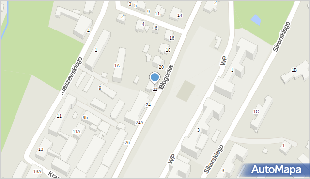Cieszyn, Błogocka, 22, mapa Cieszyna