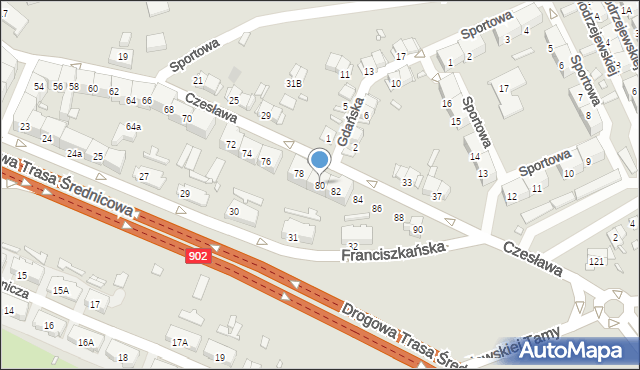 Gliwice, bł. Czesława, 80, mapa Gliwic