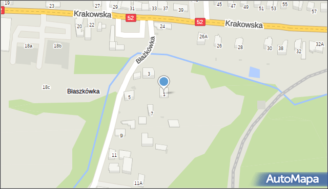 Kalwaria Zebrzydowska, Błażkówka, 1, mapa Kalwaria Zebrzydowska