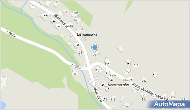 Sucha Beskidzka, Błądzonka, 293, mapa Sucha Beskidzka