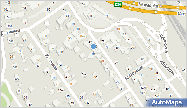 Warszawa, Błękitna, 85, mapa Warszawy