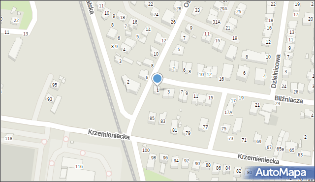 Wrocław, Bliźniacza, 1, mapa Wrocławia