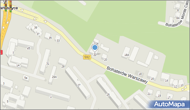 Bartoszyce, Bohaterów Warszawy, 22, mapa Bartoszyce