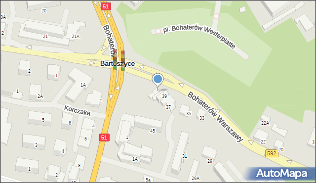 Bartoszyce, Bohaterów Warszawy, 43, mapa Bartoszyce