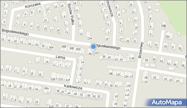 Białystok, Bogusławskiego Wojciecha, 36K, mapa Białegostoku