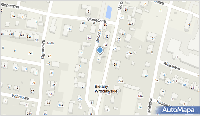 Bielany Wrocławskie, Boczna, 9, mapa Bielany Wrocławskie