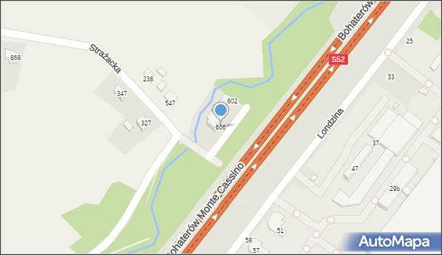 Bielsko-Biała, Bohaterów Monte Cassino, 606, mapa Bielsko-Białej