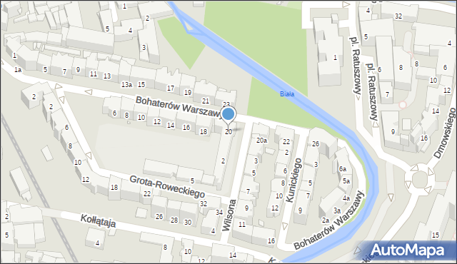 Bielsko-Biała, Bohaterów Warszawy, 20, mapa Bielsko-Białej