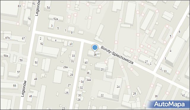 Bielsko-Biała, Boruty-Spiechowicza Mieczysława, gen., 16, mapa Bielsko-Białej