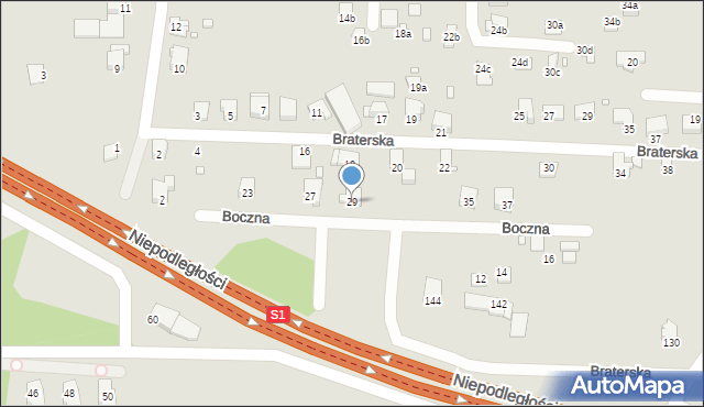 Bielsko-Biała, Boczna, 29, mapa Bielsko-Białej