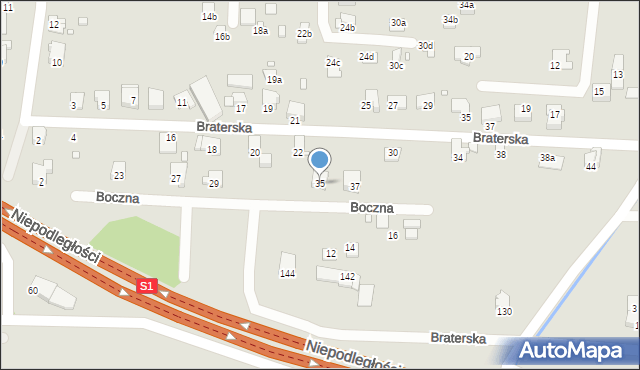 Bielsko-Biała, Boczna, 35, mapa Bielsko-Białej