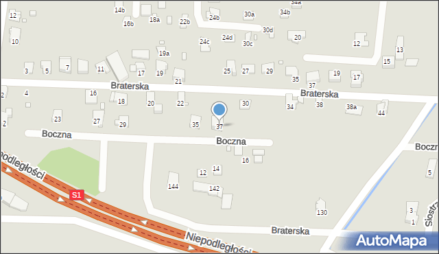 Bielsko-Biała, Boczna, 37, mapa Bielsko-Białej