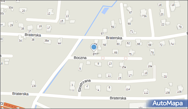 Bielsko-Biała, Boczna, 67, mapa Bielsko-Białej