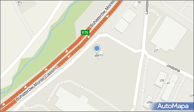 Bielsko-Biała, Bohaterów Monte Cassino, 655, mapa Bielsko-Białej