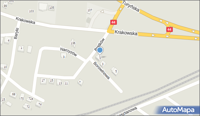 Bieruń, Borowinowa, 1, mapa Bieruń