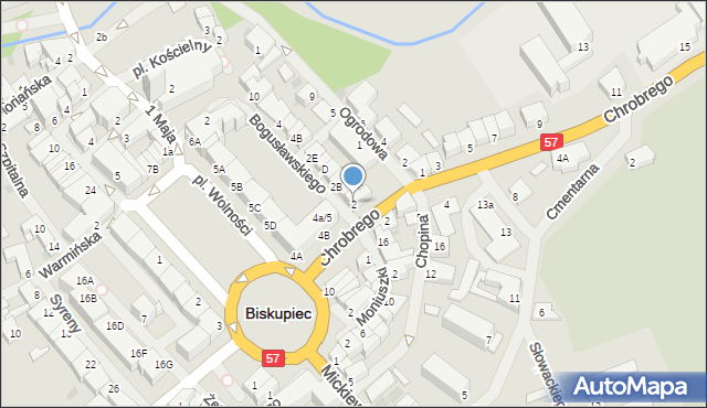 Biskupiec, Bogusławskiego Wojciecha, 2, mapa Biskupiec